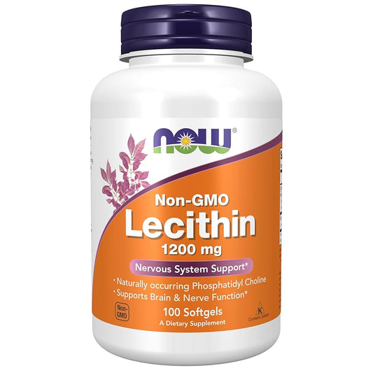 NOW Non-GMO Soy Lecithin 1200 mg | With Naturally occurring Phosphatidyl Choline | Supports Brain & Nerve Function | Nervous System Support | 100 Softgels; Exp 01/2029