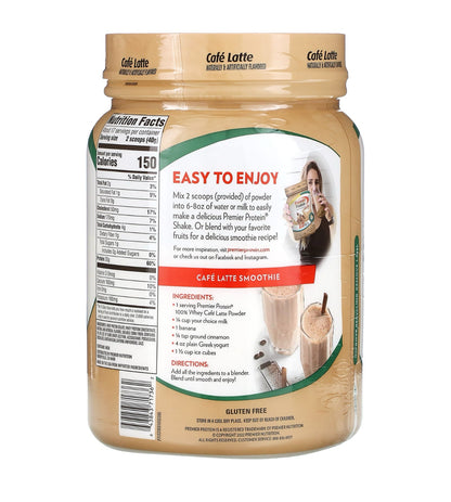 Premier Protein 100% Whey Protein Powder with Energy | 30g Protein | 150 Calories | Cafe Latte Flavor; 23.9oz (680g); Exp 09/2025