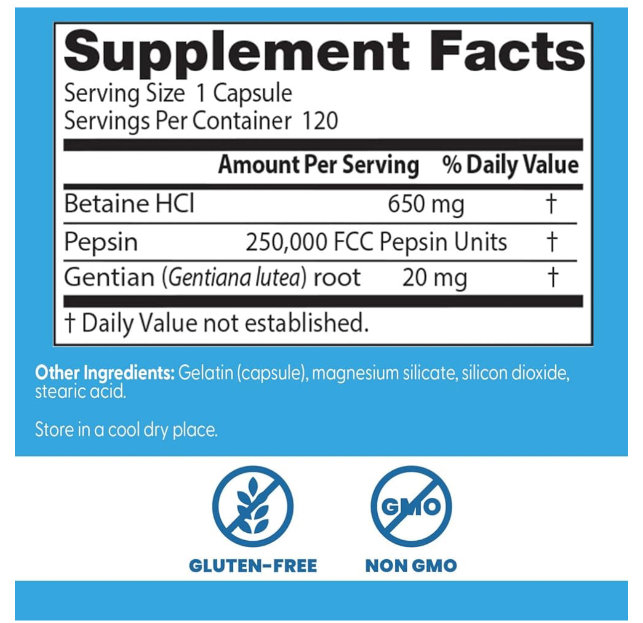 Doctor's Best Betaine HCl (hydrochloride) 650mg | with Pepsin & Gentian Bitters | Digestive Enzymes for Protein Breakdown & Absorption | 120 Capsules; Exp 06/2026 *New Look