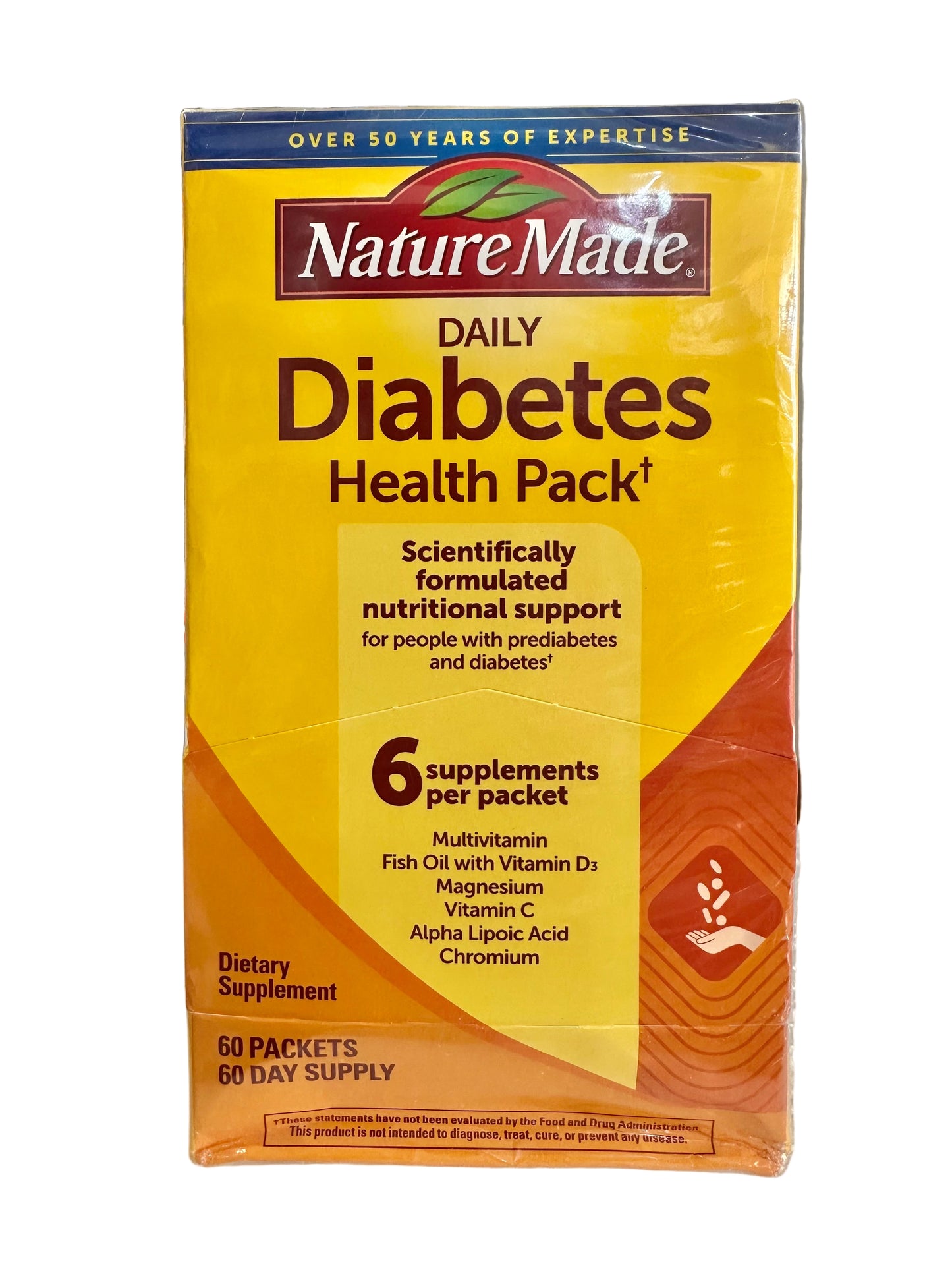 Nature Made Daily Diabetes Health Pack | 2 Month-Supply | Multivitamin/Multimineral Supplement For People with Diabetes & Prediabetes | 60 Packets; Exp 07/2026