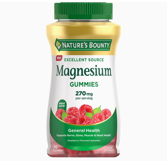 Nature's Bounty Magnesium 270mg Gummies | Supports Bone, Nerve, Muscle and Heart Health | Raspberry Flavored, 90 Gummies Exp 01/2025