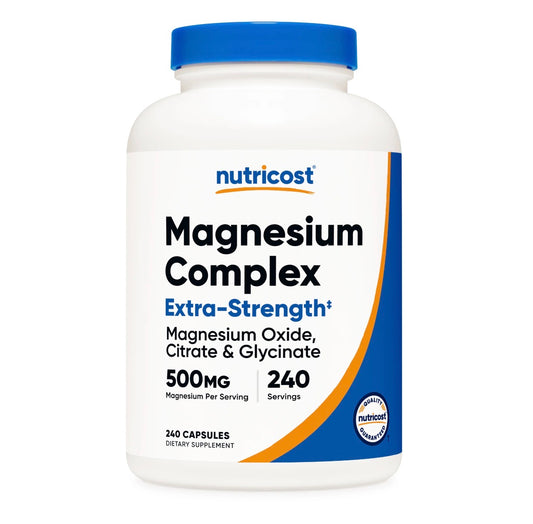 Nutricost Magnesium Complex | Magnesium Glycinate, Magnesium Citrate & Magnesium Oxide | Extra Strength | 240 Capsules; Exp 09/2028