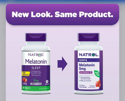 Natrol Fast Dissolve Melatonin 5 mg | Nighttime Sleep Aid for Adults | 90-Day Supply | Strawberry & Other Natural Flavors, 90 Tablets, Exp 03/2026