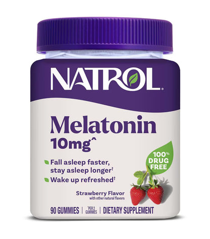 Natrol 10mg Melatonin Sleep Aid Gummies | 45/90 Servings | Fall Asleep Faster & Stay Asleep Longer | Strawberry Flavor~90 Gummies; Exp 08/2026