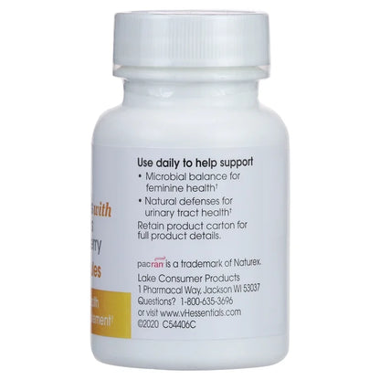 VH Essentials Probiotics With Prebiotics & Cranberry | For pH Balance, Vagina Odor Control, UTI Prevention & Improved Gut Health | 60 Capsules; [No Expiration Date Printed On It] - Old Packaging