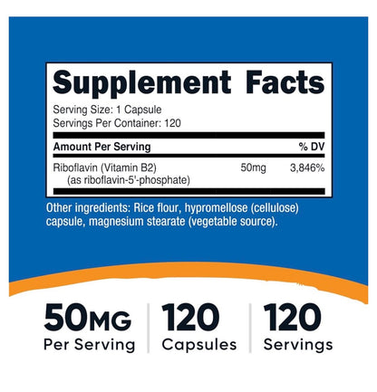 Nutricost R-5-P 50mg (Riboflavin-5-Phosphate) | Coenzymated Vitamin B2 | Bioactive B2 | Essential For Cellular Energy Metabolism 120 Capsules; Exp 04/2029