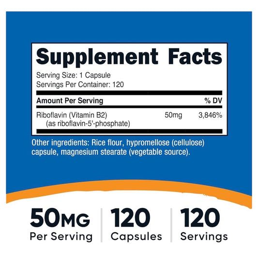 Nutricost R-5-P 50mg (Riboflavin-5-Phosphate) | Coenzymated Vitamin B2 | Bioactive B2 | Essential For Cellular Energy Metabolism 120 Capsules; Exp 04/2029