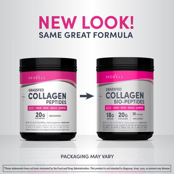 NeoCell Grassfed Collagen Bio-Peptides Powder | Formerly NeoCell Super Collagen | Collagen Type 1 & 3 | 3 Times The Small Size | Unflavored ~ 21.2oz/600g; Exp 02/2031