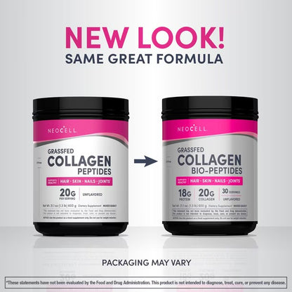 NeoCell Grassfed Collagen Bio-Peptides Powder | Formerly NeoCell Super Collagen | Collagen Type 1 & 3 | 3 Times The Small Size | Unflavored ~ 21.2oz/600g; Exp 02/2031