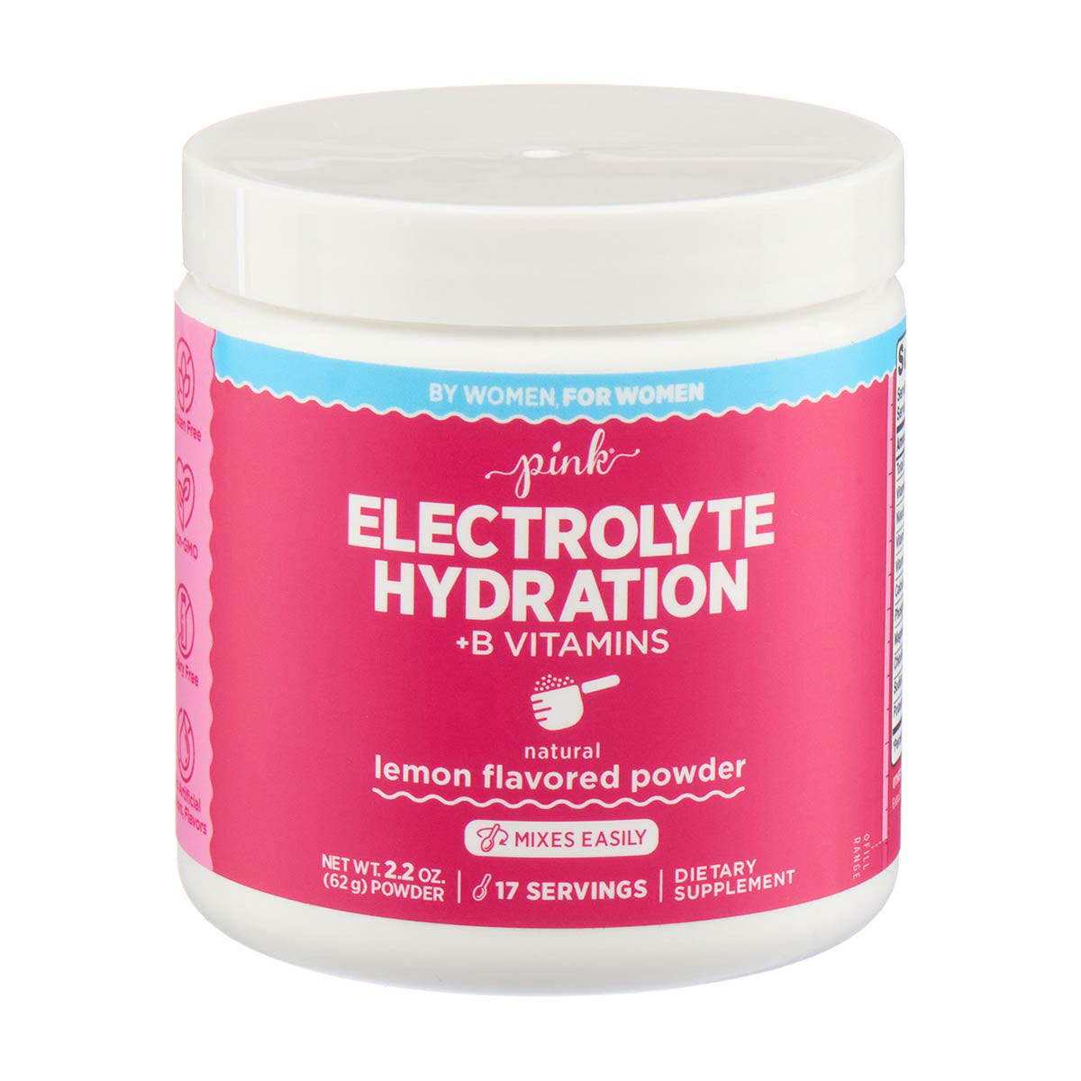 Pink Electrolyte Hydration + B Vitamins Electrolyte Powder | 17 Servings | Lemon Flavored Powder, 2.2oz/62g Exp 10/2026