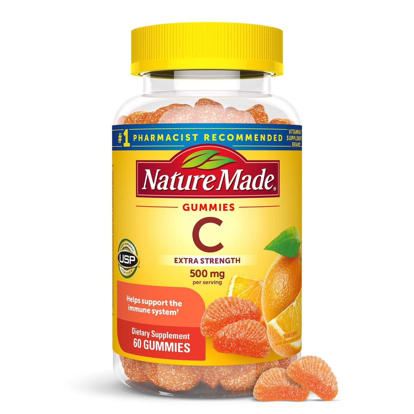 Nature Made Vitamin C 500 mg Per Serving | Extra Strength | Immune System Support | Tangerine Flavor, 60 Gummies Exp 10/2025