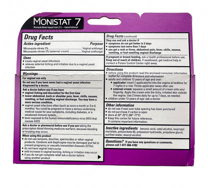 Monistat 7 Day Yeast Infection Treatment for Women Combination Pack - 7 Miconazole Cream Applications with Disposable Applicators & 15g External Monistat Anti-Itch Cream - Exp 11/2026