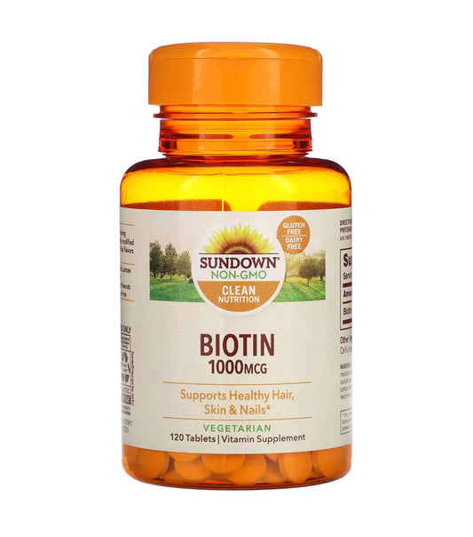 Sundown Biotin 1000mcg | Supports Healthy Hair, Skin and Nails | 120 Tablets, Exp 04/2027