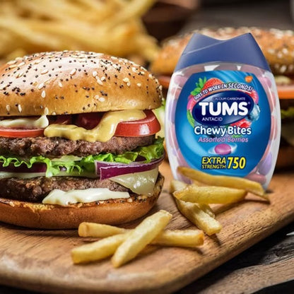 TUMS Chewy Bites Antacid | Extra Strength Calcium Carbonate 750mg | Heartburn & Acid Indigestion Relief | Assorted Berries Flavor ~ 32 Chewable Tablets; 11/2027