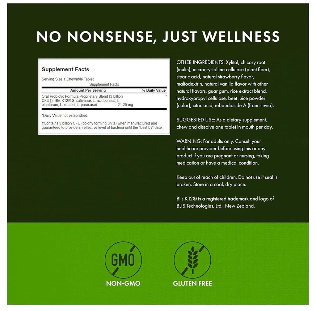 Swanson Oral Probiotic Formula with BLIS K12 | With S. salivarius, L. acidophilus, L. plantarum, L. reuteri, L. paracasei Strains | Support for Oral Cavity & Throat | Natural Strawberry Flavor ~ 30 Chewable Tablets; Exp❗️ UNCLEAR 08/2027 👉🏽Check last pi