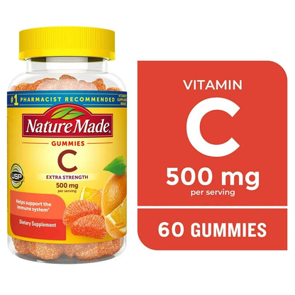 Nature Made Vitamin C 500 mg Per Serving | Extra Strength | Immune System Support | Tangerine Flavor, 60 Gummies Exp 09/2025