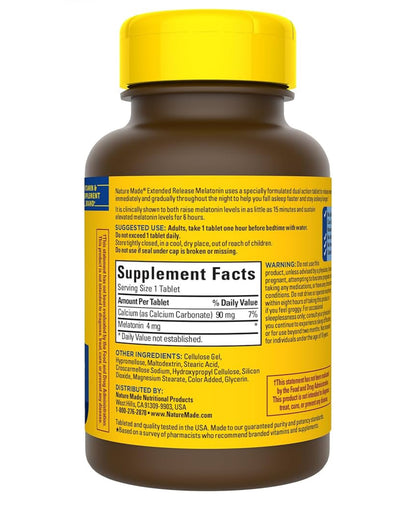 Nature Made Melatonin 4mg Extended Release | 90 Day Supply | 100% Drug Free Sleep Aid | 90 Tablets; Exp 04/2026