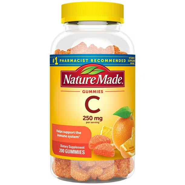 Nature Made Vitamin C 250 mg | Immune Health & Antioxidant Support | Aids with the Absorption of Iron | Tangerine Flavor; 200 Gummies; Exp 02/2028