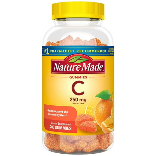 Nature Made Vitamin C 250 mg | Immune Health & Antioxidant Support | Aids with the Absorption of Iron | Tangerine Flavor; 200 Gummies; Exp 02/2028