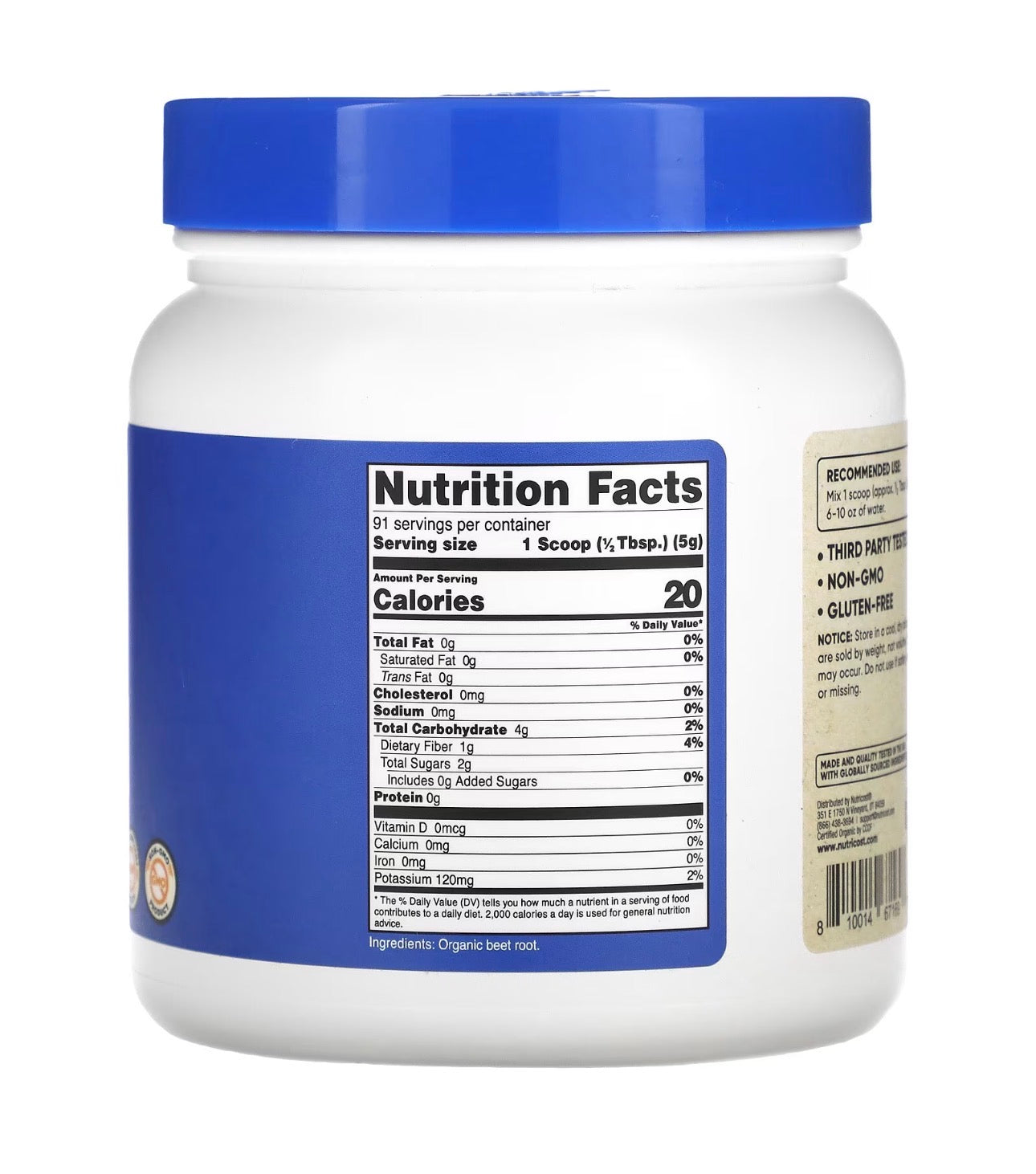 Nutricost Organic Beet Root Powder | Beetroot | Nitric Oxide Supplement for Men and Women | Pre-WorkOut | 91 Servings 16.2oz/454g; Exp 03/2029