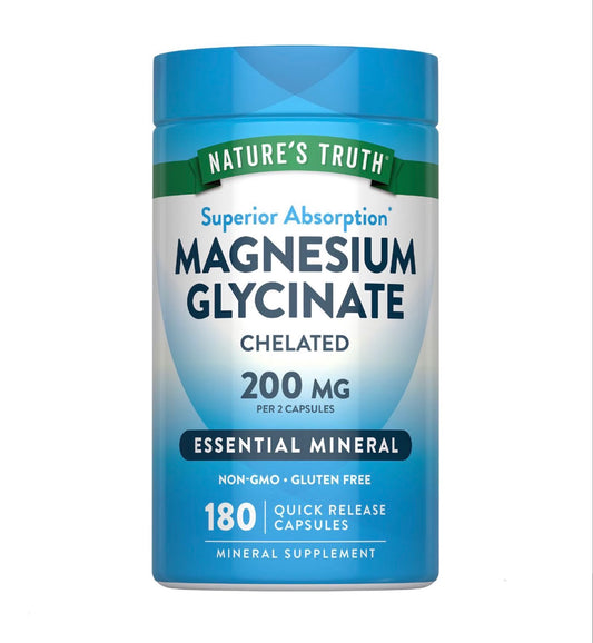 Nature's Truth Superior Absorption Magnesium Glycinate 200mg  | 3-Month Supply  | Improves Sleep & Muscle Relaxation | Buffered & Chelated | 180 Quick Release Capsules; Exp 06/2029