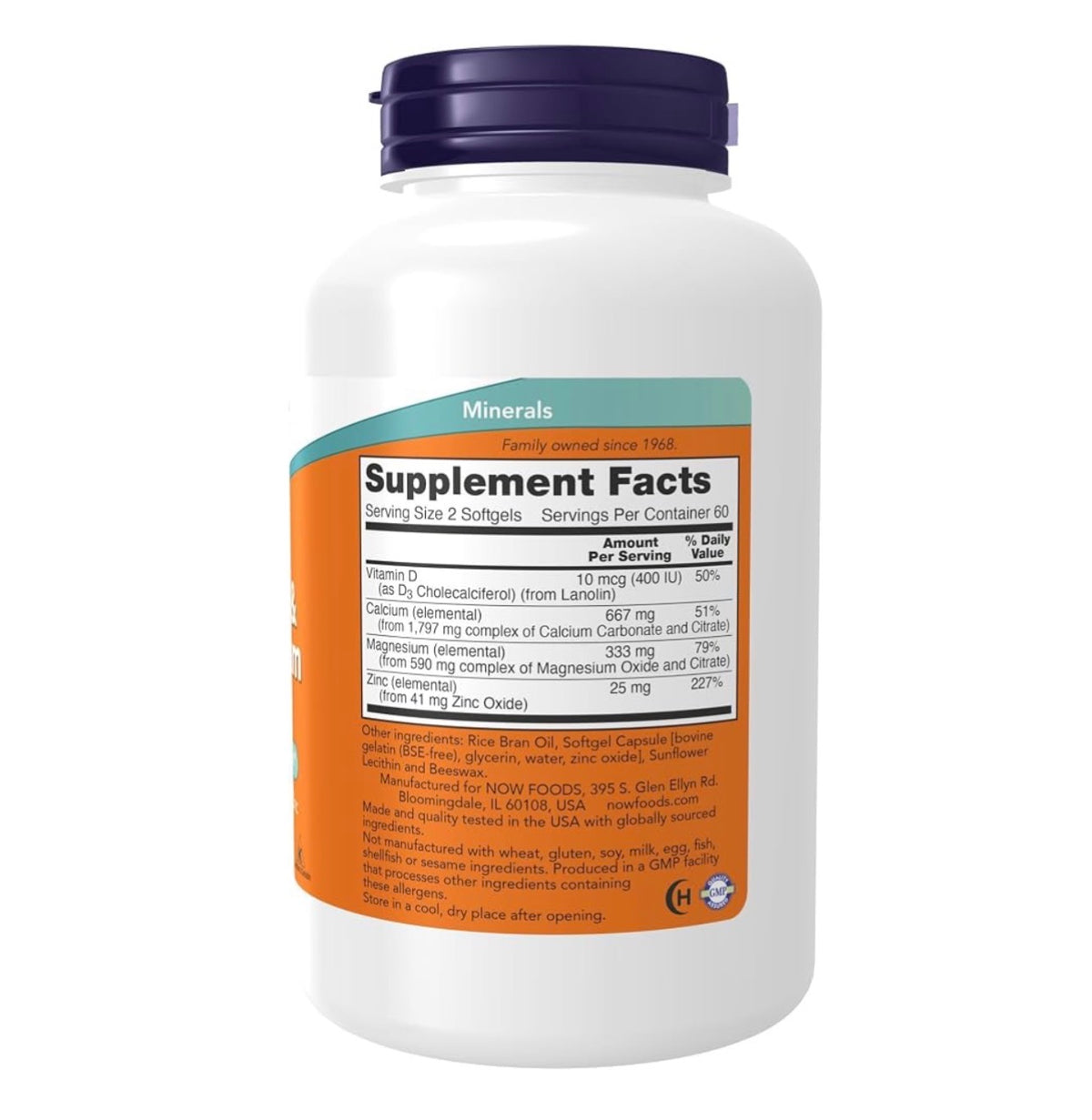 NOW Calcium & Magnesium with Vitamin D3 & Zinc | Supports Bone Health | 120 Softgels; Exp 07/2029