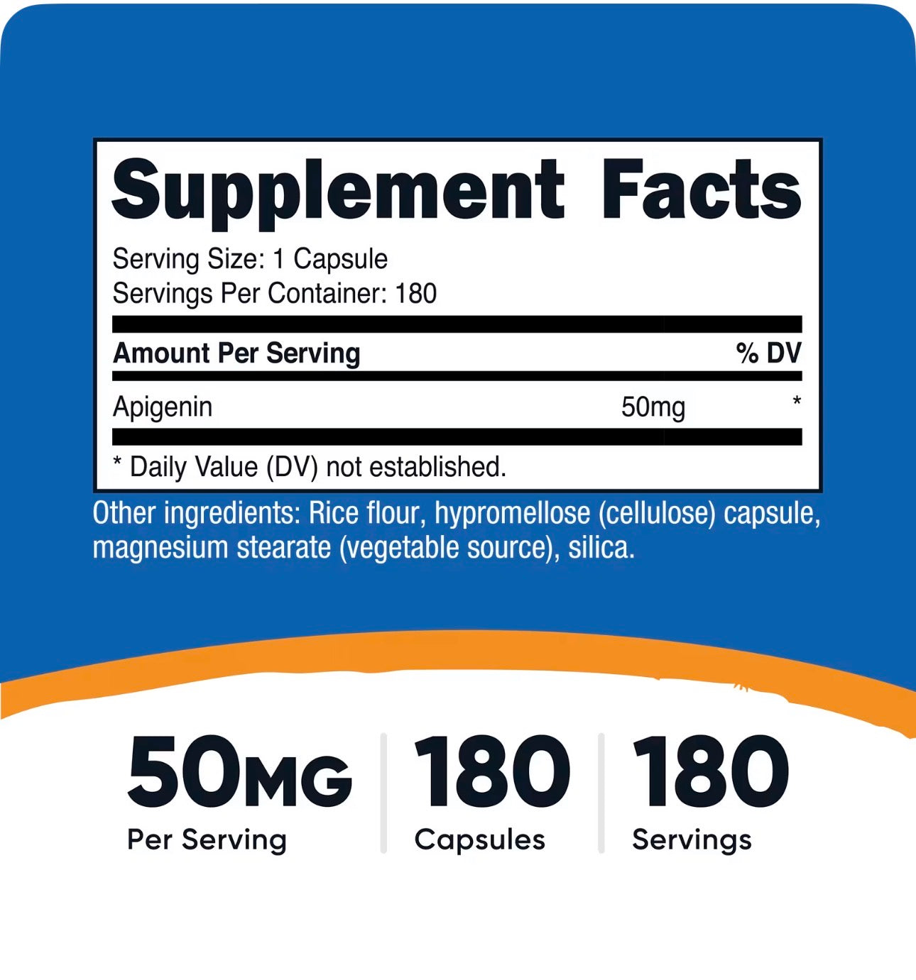 Nutricost Apigenin 50mg | For Natural Sleep, Relaxation, Antioxidant & Stress Relief Support | 180 Capsules; Exp 11/2028