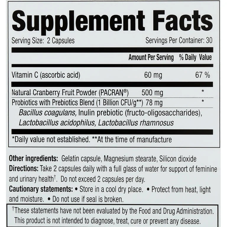 VH Essentials Probiotics With Prebiotics & Cranberry | For pH Balance, Vagina Odor Control, UTI Prevention & Improved Gut Health | 60 Capsules; [No Expiration Date Printed On It] - Old Packaging