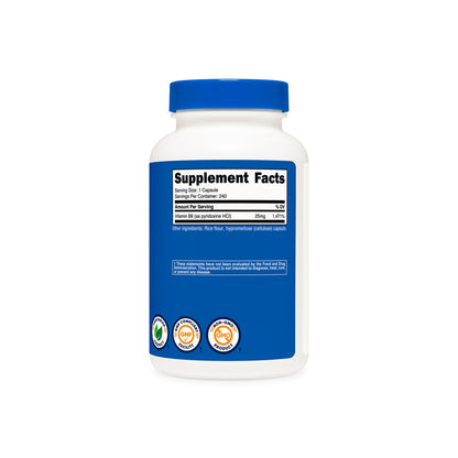 Nutricost Vitamin B6 25mg | Supports Energy Metabolism and Healthy Nervous System Function | 240 Capsules; Exp 11/2027