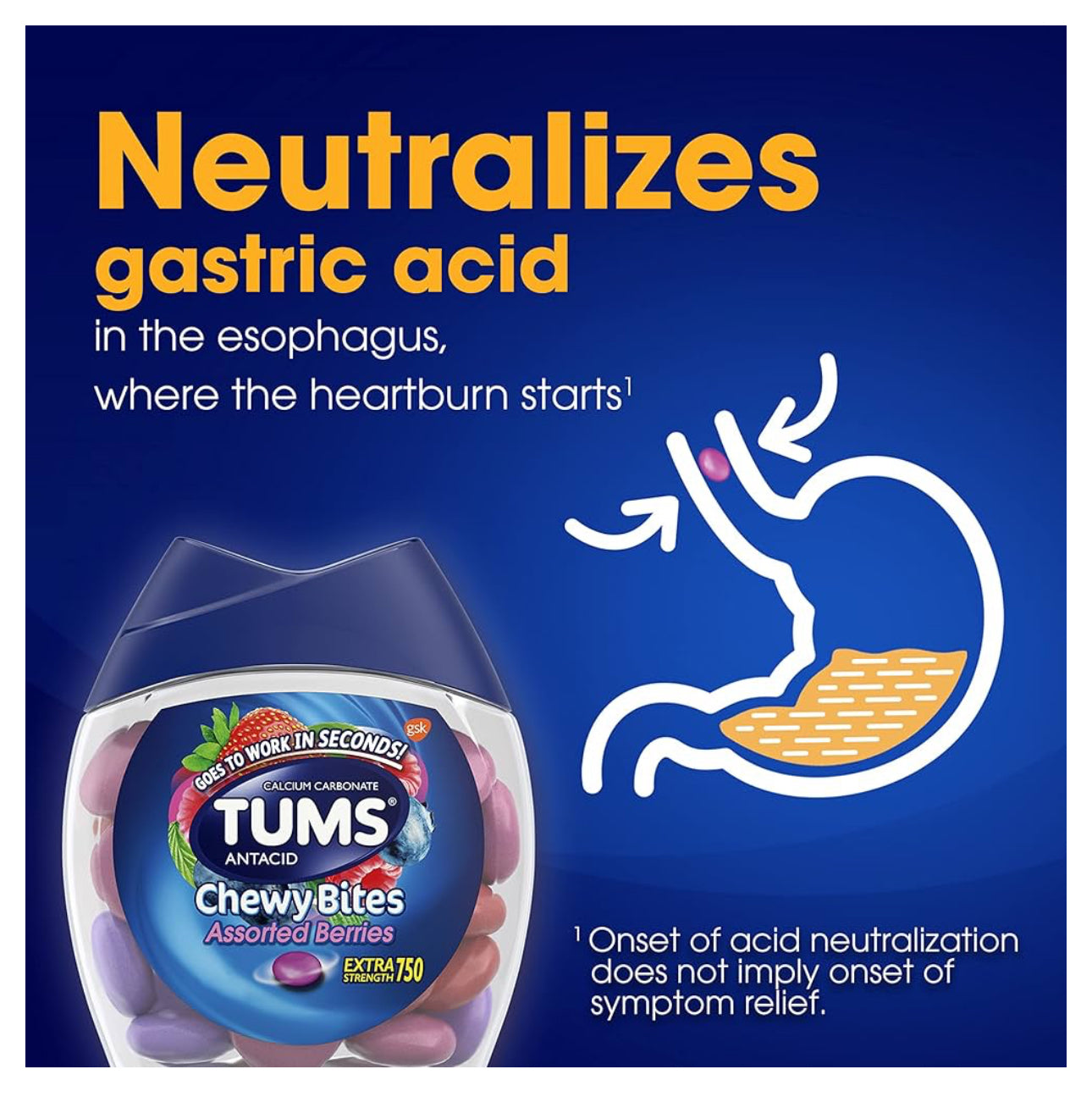 TUMS Chewy Bites Antacid | Extra Strength Calcium Carbonate 750mg | Heartburn & Acid Indigestion Relief | Assorted Berries Flavor ~ 32 Chewable Tablets; 11/2027