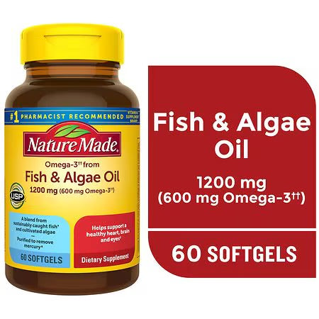 Nature Made Omega-3 Algae & Fish Oil 1200mg, 60 Softgels; Exp 03/2027