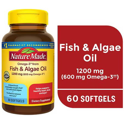 Nature Made Omega-3 Algae & Fish Oil 1200mg, 60 Softgels; Exp 03/2027