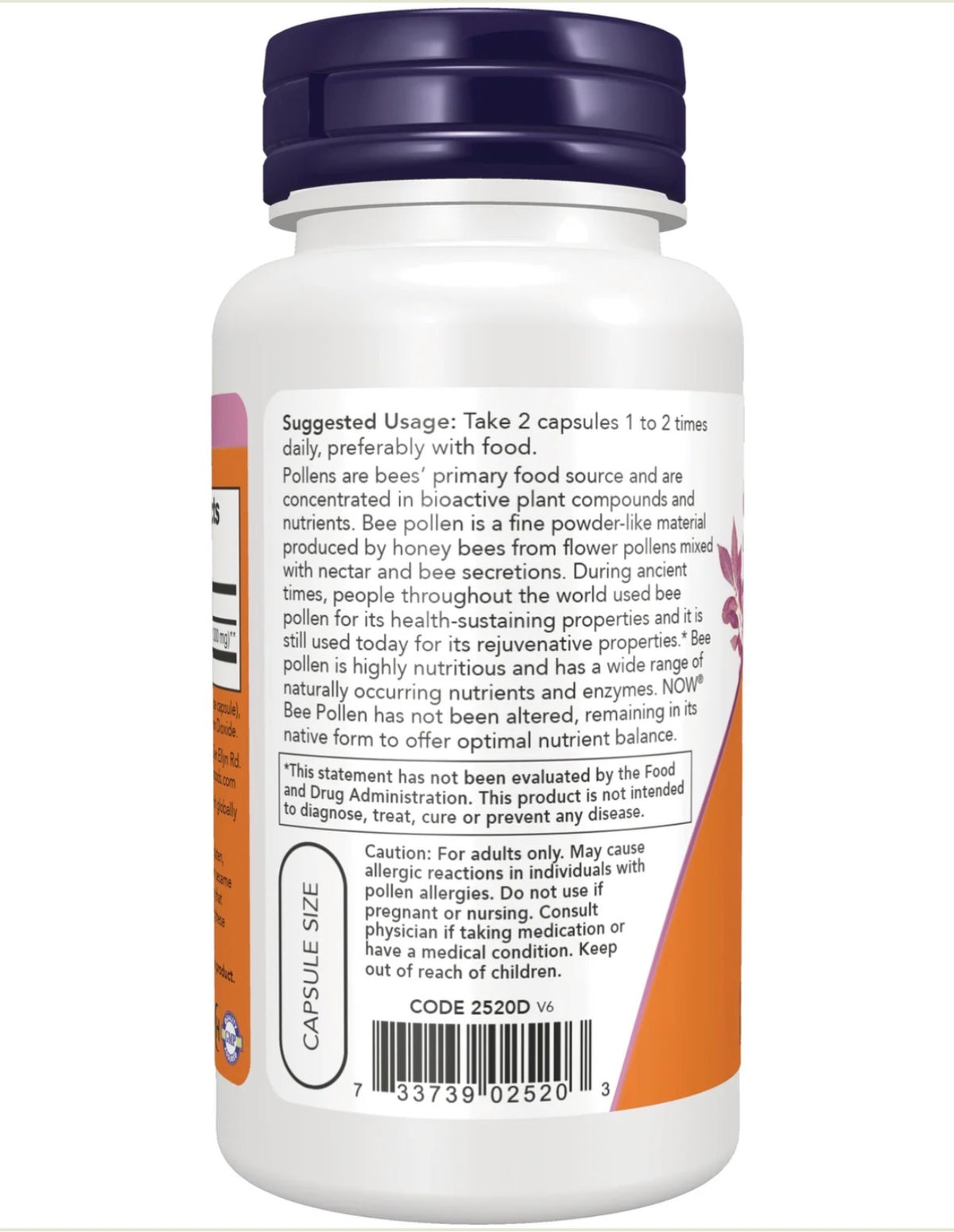 Now Bee Pollen 500mg | Nature’s Nutrient-Rich Superfood | Rich in Vitamins, Amino Acids, Enzymes & More | Optimum Bioavailability | 100 Capsules; Exp 07/2028