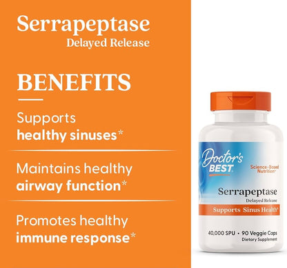 Doctor's Best Serrapeptase 40,000 SPU | Delayed Release | 90 Capsules; Exp 05/2027