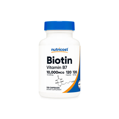 Nutricost Biotin 10,000mcg | Supports Energy Production & Amino Acid Metabolism | Promotes Normal Immune Function | 120 Capsules; Exp 01/2028