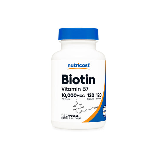 Nutricost Biotin 10,000mcg | Supports Energy Production & Amino Acid Metabolism | Promotes Normal Immune Function | 120 Capsules; Exp 01/2028