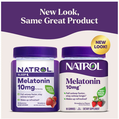 Natrol 10mg Melatonin Sleep Aid Gummies | 45/90 Servings | Fall Asleep Faster & Stay Asleep Longer | Strawberry Flavor~90 Gummies; Exp 08/2026