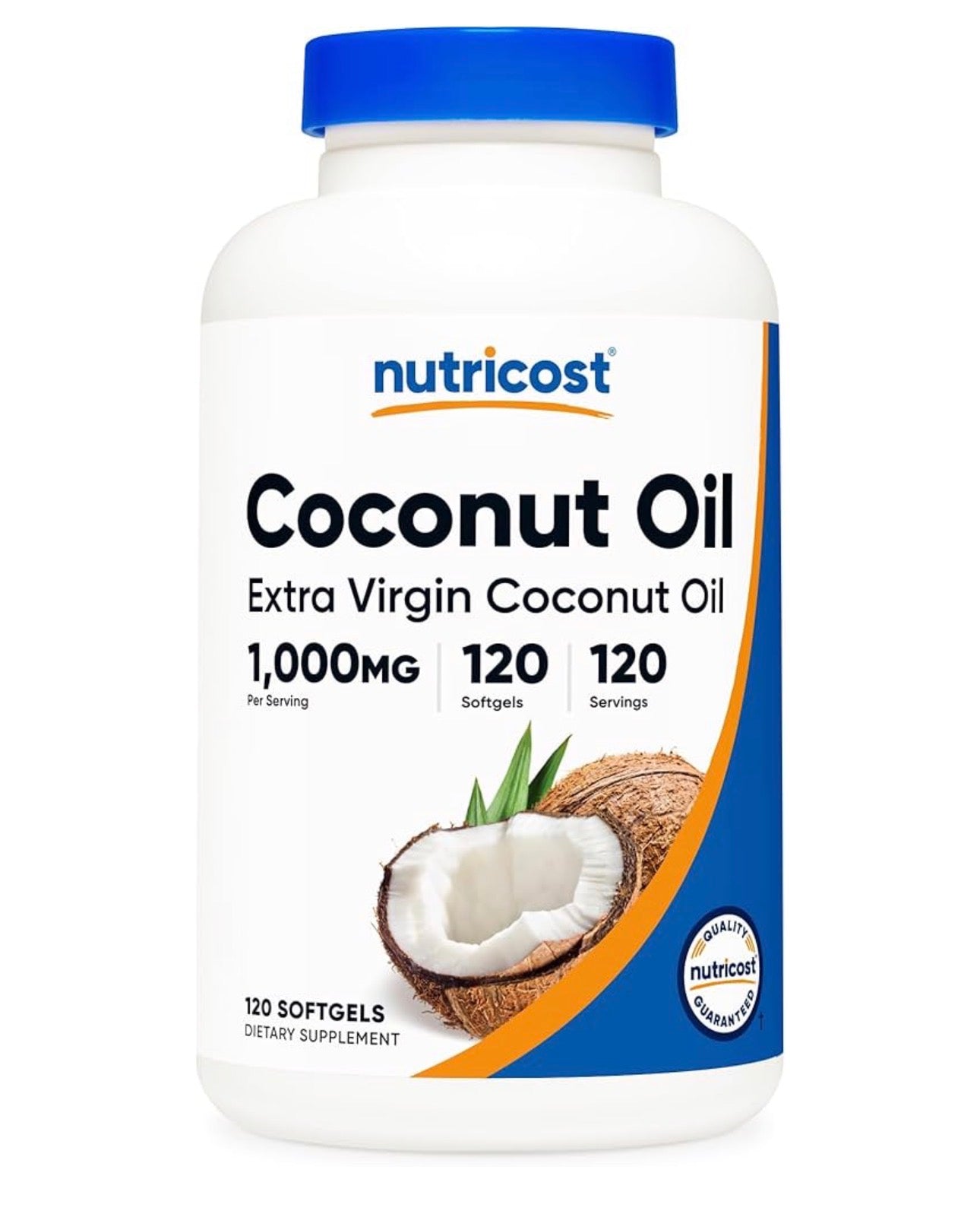 Nutricost Coconut Oil 1000mg | Extra Virgin Coconut Oil | Supports Cardiovascular Health, Blood Sugar Metabolism, Cognitive Function & Healthy Brain Development | 120 Softgels; Exp 08/2028