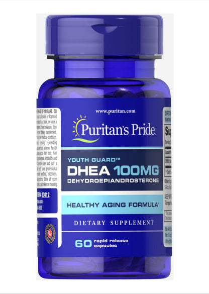 Puritan’s Pride DHEA 100 mg (Dehydroepiandrosterone) | Optimizes the Immune System | For Energy Support & Healthy Aging | 60 Capsules; Exp 06/2027