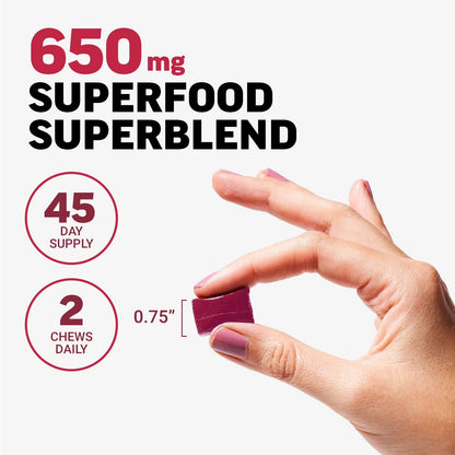 Force Factor Total Beets Soft Chews with Beetroot, Nitrates, L-Citrulline, Grapeseed Extract, & Antioxidants | Supports Heart Health Energy, Metabolism | Superfood | Açai Berry Flavor ~ 90 Soft Chews; Exp 03/2028