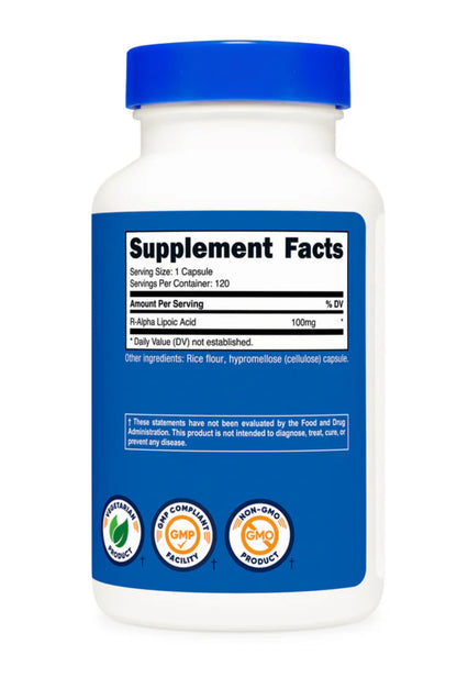 Nutricost R-Alpha Lipoic Acid 100mg | R-ALA | Helps Maintain Blood Sugar Levels | 120 Capsules; Exp 01/2028