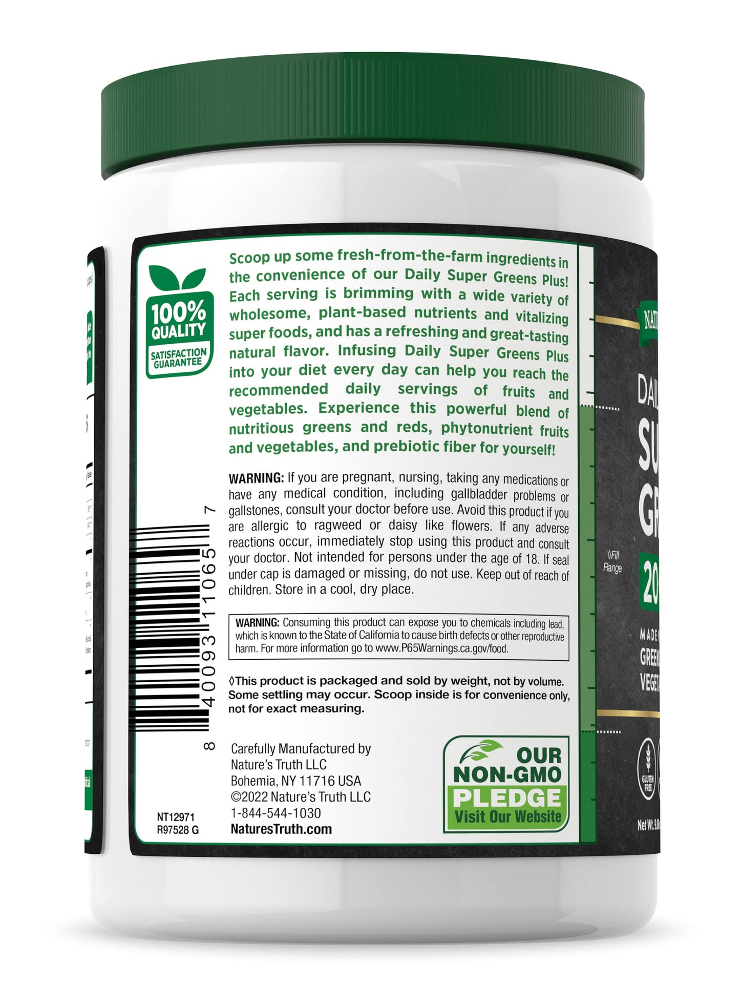 Nature's Truth Super Greens Powder Supplement | Fruit & Vegetables Superfood Blend | 20+ SuperFoods and Prebiotics | 9.88oz/280g Exp 02/2027