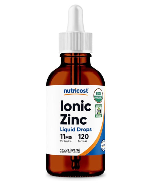 Nutricost Organic Ionic Zinc Liquid Drops 11mg per Serving | Zinc Sulfate | 120 Servings | 4 fl.oz/120ml; 06/2028