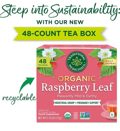Traditional Medicinals Organic Raspberry Leaf Tea | Eases Menstrual Cramps & Supports a Healthy Pregnancy | 48 Tea Bags; Exp 03/2027