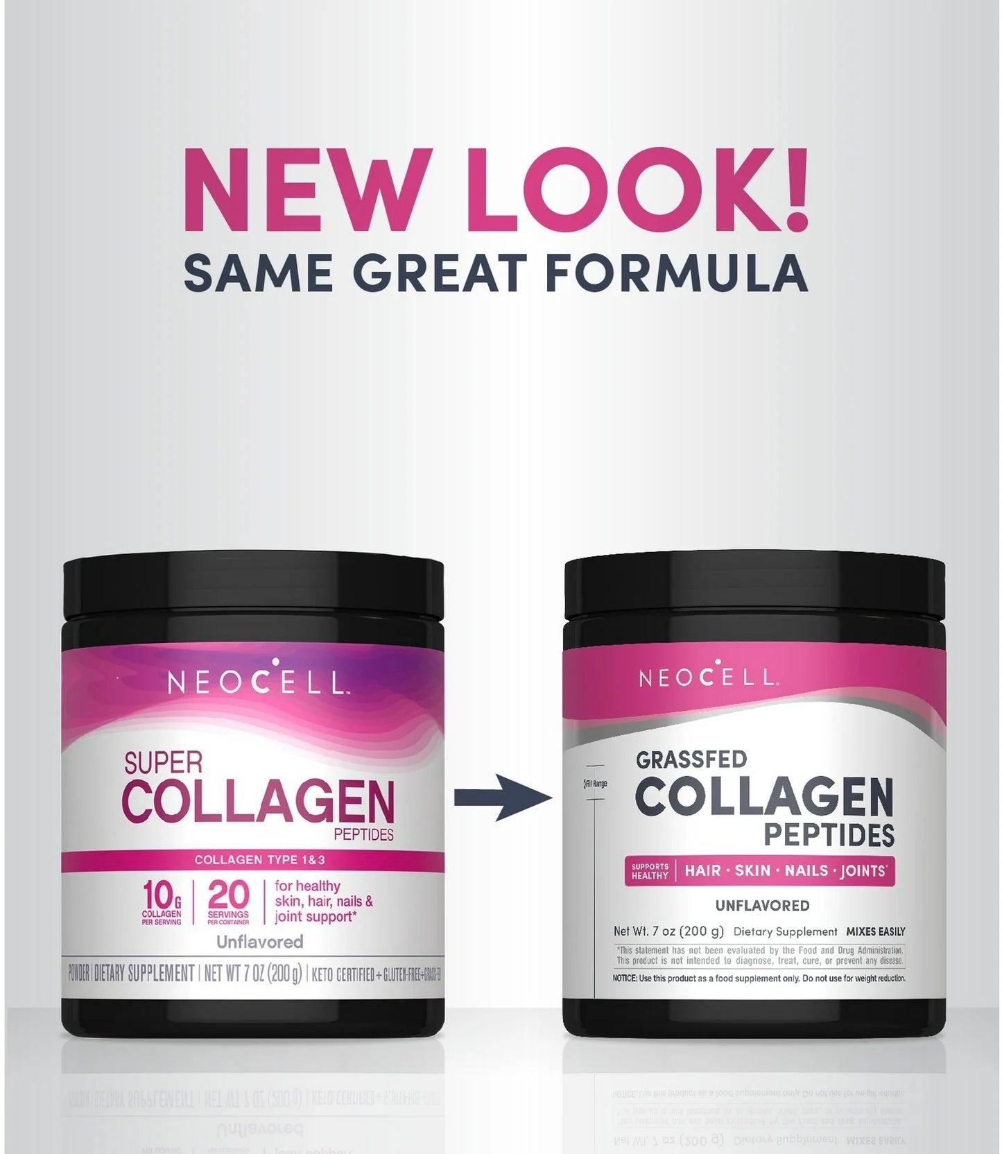 NeoCell Grassfed Collagen Peptides Powder | Formerly NeoCell Super Collagen Peptides | Unflavored ~7oz/200g; Exp 10/2029 (New Look)