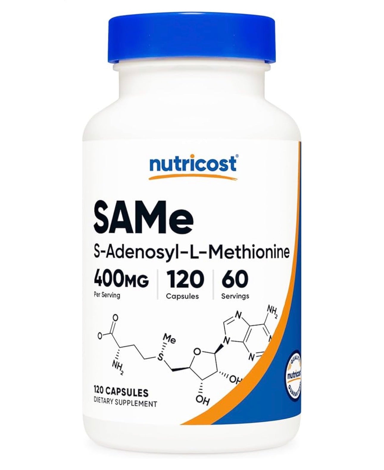 Nutricost SAM-e 400mg (S-Adenosyl-L-Methionine) | Supports Mood, Liver & Cognition | Supports Joint Comfort & Mobility | Helps Facilitate Glutathione Usage | 120 Capsules; Exp 10/2028