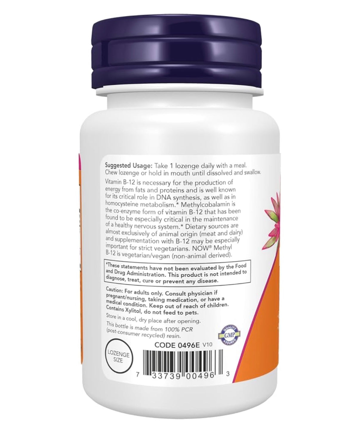 NOW Methyl B12 5000 mcg with QuatreFolic 400mcg (5-MTHF) | Methylcobalamin plus Folate | Nervous System Health | Boosts Energy | 60 Lozenges; Exp 04/2029