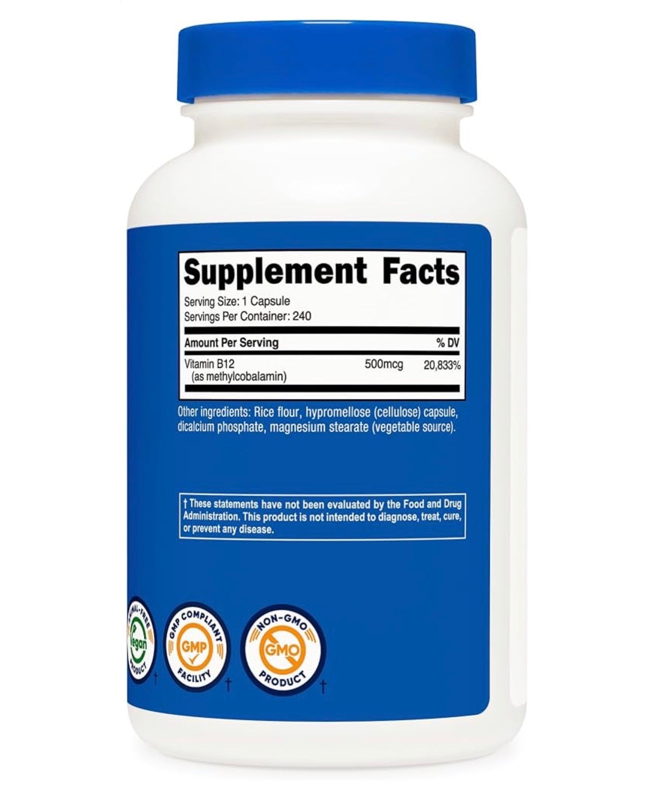 Nutricost Vitamin B12 (Methylcobalamin) 500mcg | Improves Mood | Supports Healthy Skin and Nails | 240 Capsules; Exp❗️FAINT 05/2029 👉🏽Check last picture