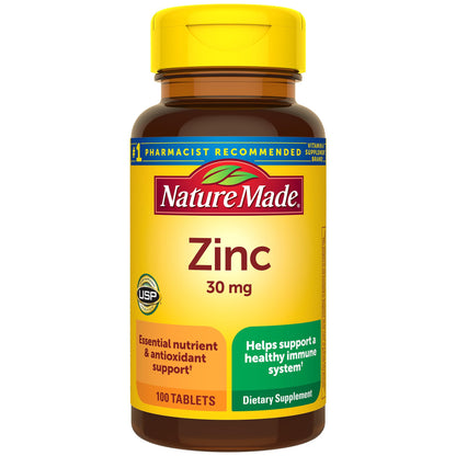 Nature Made Zinc 30mg | 100 Day Supply | Immune Health and Antioxidant Support | 100 Tablets, Exp 07/2027