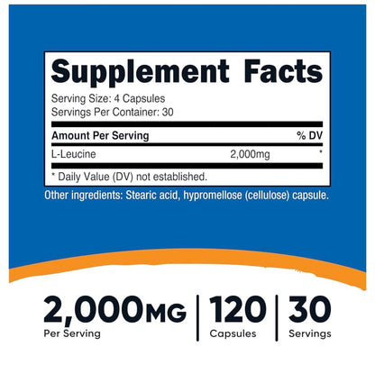 Nutricost L-Leucine 2000mg | Increases Muscle Growth & Lean Body Mass | 120 Capsules; Exp 10/2028